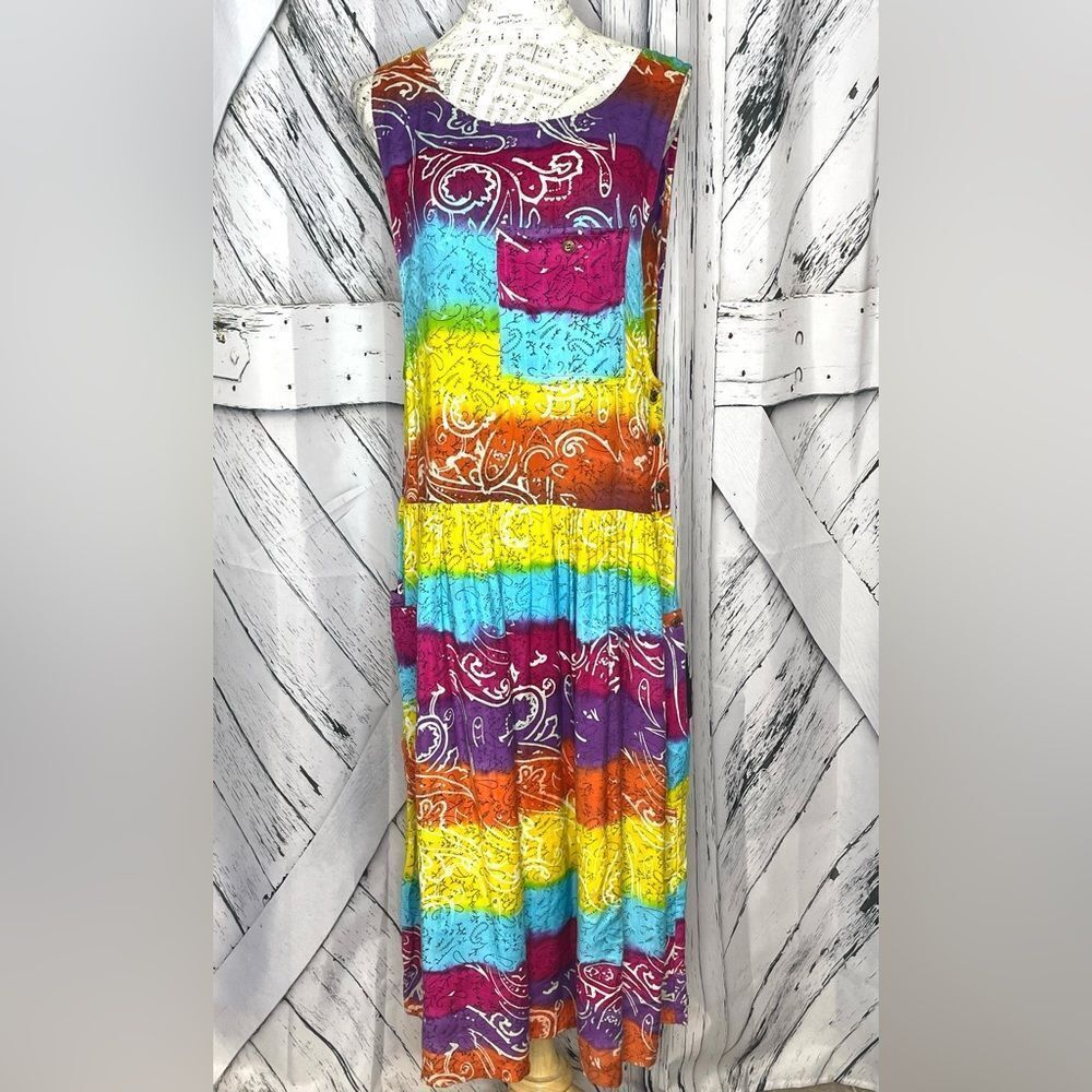Boho Hippie Rainbow Jumper Dress M